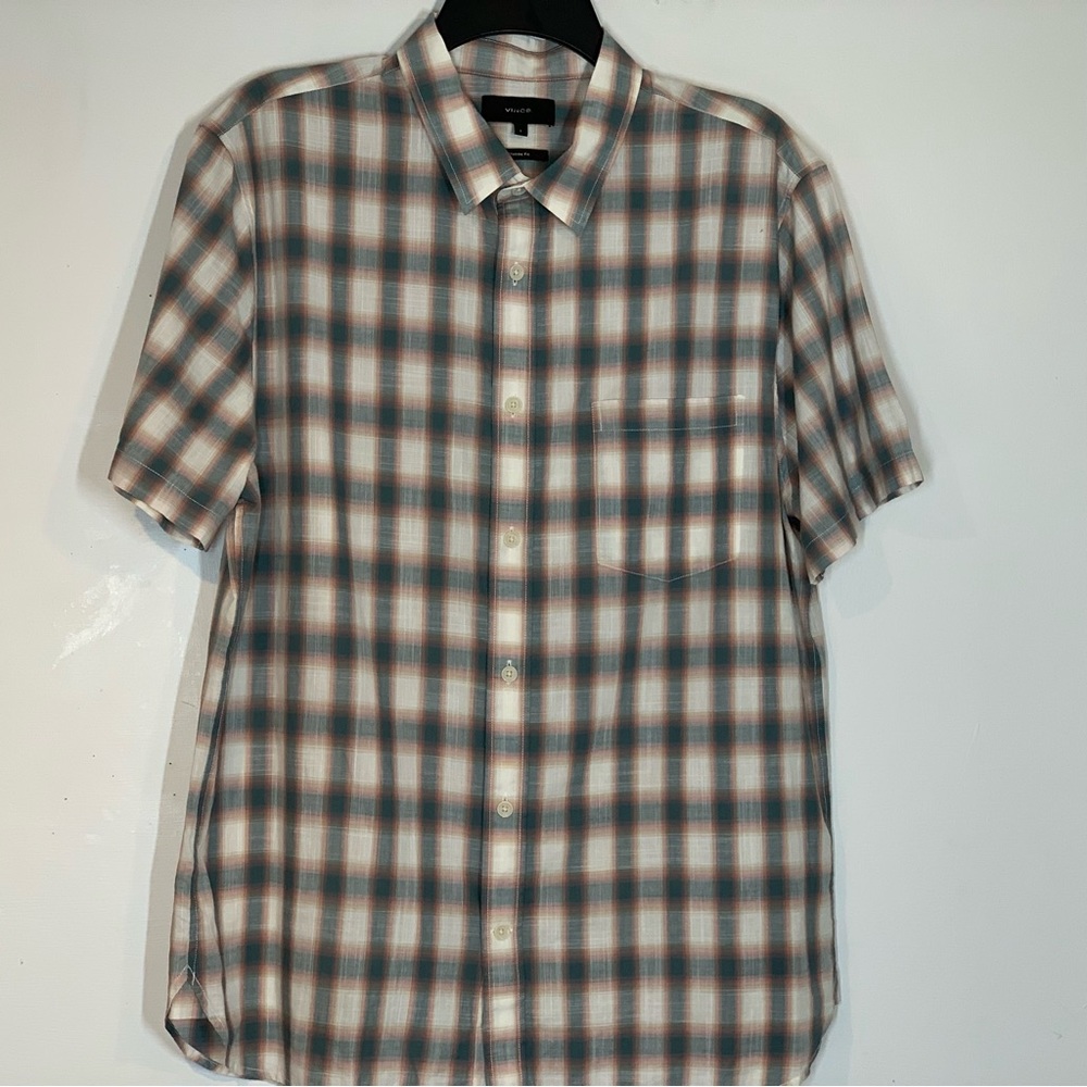 Vince Shadow Classic Fit Plaid Short Sleeve Shirt in Off White/Palisades…